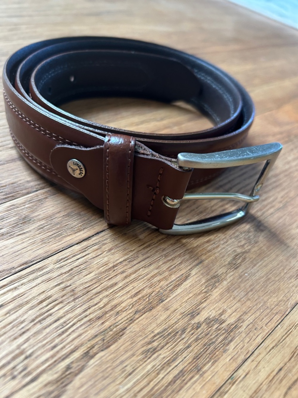 Men's Lindberg Leather Belt in Rich Brown with Brushed Silver Buckle